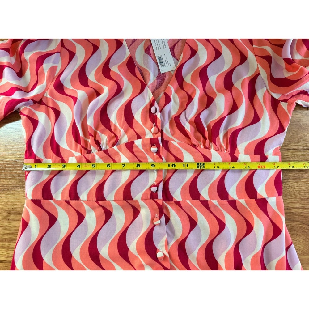 Nobody's Child Alexa Midi Dress Retro Wavy Print Pink Orange Size 16 (UK)/12 US - Picture 13 of 15